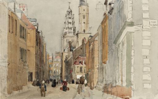 David Cox - Street scene with lighthouse - about 1829-32 David Cox - Street scene with lighthouse - about 1829-32